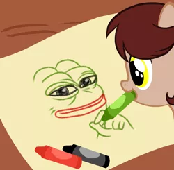 Size: 1787x1752 | Tagged: 4chan, art, artist:dictatordave, crayon, crayon drawing, crayons, derpibooru import, drawing, meme, mouth hold, oc, pepe the frog, rare pepe, safe, solo, unofficial characters only