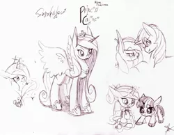 Size: 3285x2549 | Tagged: artist:marvelousqueen, derpibooru import, filly, filly twilight sparkle, foalsitter, magic, monochrome, princess cadance, safe, shining armor, smarty pants, teen princess cadance, telekinesis, twilight sparkle