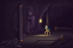 Size: 1280x841 | Tagged: safe, artist:extract-of, derpibooru import, pony, unicorn, cave, concept art, legends of equestria, ruins, statue