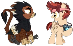 Size: 1280x821 | Tagged: safe, artist:dbkit, derpibooru import, oc, oc:cherry bomber, oc:ghajini, unofficial characters only, gryphon, adopted offspring, camera, headband, offspring, parent:dumbbell, parent:gilda, parent:rainbow dash, parent:unnamed oc, parents:canon x oc, parents:dumbdash, simple background, story included, transparent background