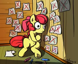 Size: 2668x2173 | Tagged: apple bloom, artist:rainihorn, belly button, clubhouse, crusaders clubhouse, derpibooru import, on your marks, safe, scene interpretation, snapple bloom, solo