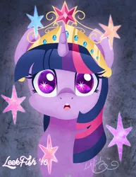 Size: 1020x1320 | Tagged: safe, artist:abbystarling, deleted from derpibooru, derpibooru import, twilight sparkle, twilight sparkle (alicorn), alicorn, pony, big crown thingy, bust, crown, cute, cutie mark, element of magic, female, jewelry, looking at you, mare, regalia, solo, starry eyes, twiabetes, wingding eyes