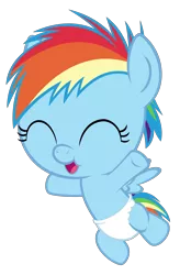 Size: 3000x4562 | Tagged: safe, artist:sollace, derpibooru import, rainbow dash, pony, baby, baby dash, baby pony, cute, dashabetes, diaper, filly, filly rainbow dash, flying, foal, open mouth, simple background, solo, transparent background, vector, yay, young, younger