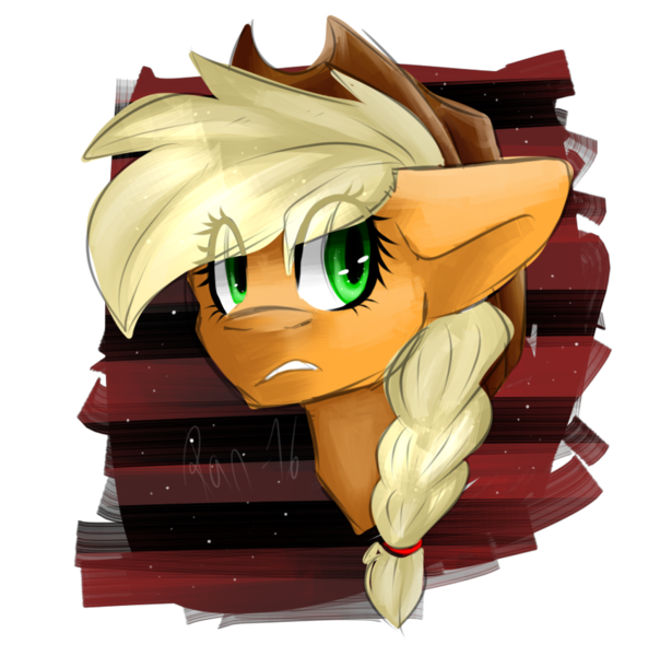 Size: 854x848 | Tagged: safe, artist:pprinceran, derpibooru import, applejack, braid, floppy ears, solo