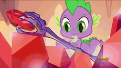 Size: 960x540 | Tagged: animated, bloodstoned spike, bloodstone scepter, derpibooru import, dilated pupils, discovery family logo, dragon lord spike, gauntlet of fire, safe, screencap, spike