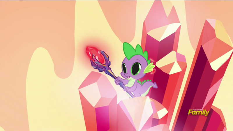 Size: 1920x1080 | Tagged: bloodstoned spike, bloodstone scepter, derpibooru import, dilated pupils, discovery family logo, dragon lord spike, gauntlet of fire, safe, screencap, solo, spike