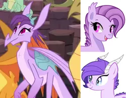 Size: 587x457 | Tagged: derpibooru import, dracony, dragon, dragoness, edit, edited screencap, gauntlet of fire, hybrid, interspecies offspring, oc, oc:crystal clarity, oc:lavender, offspring, parent:rarity, parent:spike, parents:sparity, prominence, safe, screencap