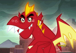 Size: 768x540 | Tagged: animated, blinking, cute, derpibooru import, discovery family logo, dragon, dragon lands, eyelashes, garble, gardorable, gauntlet of fire, glow, male, safe, screencap, solo