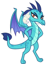 Size: 2200x3000 | Tagged: artist:cheezedoodle96, derpibooru import, dragon, gauntlet of fire, hand on hip, inkscape, looking at you, princess ember, safe, simple background, smirk, solo, svg, .svg available, transparent background, vector