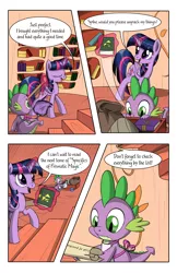 Size: 1750x2700 | Tagged: safe, artist:sirzi, artist:true line translators, derpibooru import, spike, twilight sparkle, twilight sparkle (alicorn), alicorn, dragon, pony, comic:talisman for a pony, book, bookshelf, comic, crossover, female, golden oaks library, jackie chan adventures, mare, translation