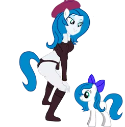 Size: 885x902 | Tagged: suggestive, artist:multilazyazz23, derpibooru import, oc, oc:minty blue, unofficial characters only, equestria girls, beret, bow, clothes, hair bow, hat, humanized, panties, self ponidox, tailed humanization, underwear