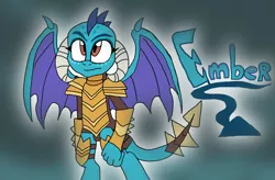 Size: 1764x1160 | Tagged: armor, artist:shonatabeata, cute, derpibooru import, dragon, dragon armor, emberbetes, gauntlet of fire, princess ember, safe, solo