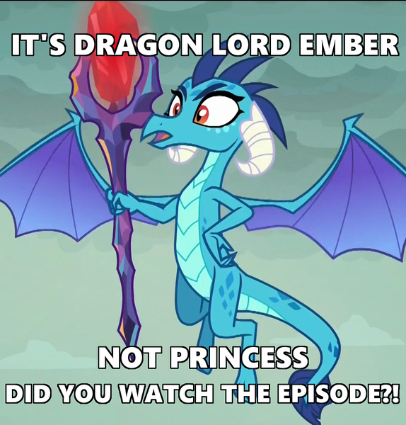 Size: 986x1030 | Tagged: bloodstone scepter, correction, derpibooru, derpibooru import, dragon, dragon lord ember, drama, female, gauntlet of fire, image macro, meme, meta, princess ember, safe, screencap, solo