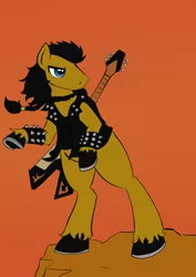 Size: 826x1169 | Tagged: safe, artist:darkhestur, derpibooru import, oc, oc:dark, brutal legend, crossover, electric guitar, guitar, leather clothes, simple background