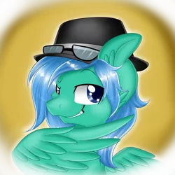 Size: 3000x3000 | Tagged: safe, artist:silent-shadow-wolf, derpibooru import, oc, oc:swiftnote, unofficial characters only, pegasus, pony, bust, glasses, hat, portrait, smirk, solo