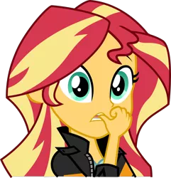 Size: 5377x5571 | Tagged: safe, artist:keronianniroro, derpibooru import, sunset shimmer, equestria girls, absurd resolution, clothes, flash puppet, inkscape, leather jacket, open mouth, simple background, solo, transparent background