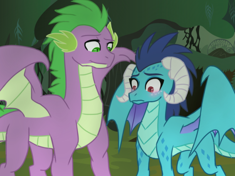 Size: 2048x1536 | Tagged: artist:tamersworld, blushing, derpibooru import, dragon, embarrassed, emberspike, female, frown, gauntlet of fire, male, older, older spike, princess ember, safe, shipping, smiling, spike, spread wings, winged spike, wings