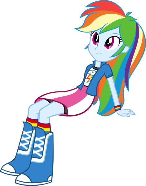 Size: 1593x2031 | Tagged: safe, artist:zacatron94, derpibooru import, rainbow dash, equestria girls, boots, clothes, compression shorts, cute, dashabetes, flash puppet, looking up, simple background, sitting, skirt, smiling, socks, solo, transparent background, wristband