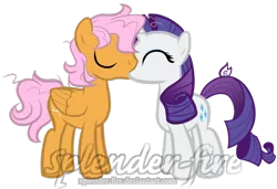 Size: 1024x699 | Tagged: safe, artist:splender-fire, derpibooru import, rarity, oc, oc:orange sky, canon x oc, kissing, rariange, romance, shipping