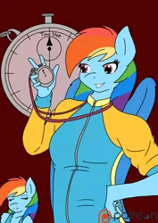 Size: 850x1200 | Tagged: anthro, artist:linedraweer, blood, comic, comic cover, comic:your time in my hands, cover, derpibooru import, nosebleed, rainbow dash, safe, stopwatch