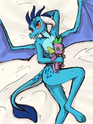 Size: 375x500 | Tagged: anthro, armpits, artist:wwredgrave, breasts, busty princess ember, derpibooru import, dragon, emberspike, female, gauntlet of fire, nudity, plushie, princess ember, shipping, solo, solo female, spike, spike plushie, straight, strategically covered, suggestive