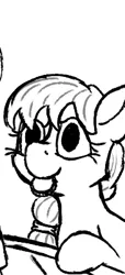 Size: 183x401 | Tagged: safe, artist:thebathwaterhero, derpibooru import, edit, oc, oc:hope blossoms, unofficial characters only, pony, colt quest, bits, coin, excited, female, grayscale, happy, mare, meme, money, monochrome, mouth hold, ponytail, reaction image, simple background, smiling, white background
