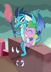 Size: 750x1050 | Tagged: artist:dm29, bloodstone scepter, derpibooru import, disguise, dragon, dragon lord ember, gauntlet of fire, princess ember, rarity, rock costume, safe, spike, twilight sparkle, twilight sparkle (alicorn)