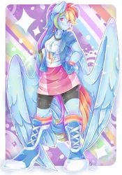 Size: 900x1286 | Tagged: safe, artist:animorphsfan, derpibooru import, rainbow dash, equestria girls, large wings, ponied up, solo