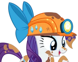 Size: 5391x4267 | Tagged: absurd resolution, artist:sketchmcreations, bow, cute, derpibooru import, dirt, dirty, gauntlet of fire, hard hat, hat, helmet, inkscape, looking down, mining helmet, open mouth, raised hoof, raribetes, rarity, safe, simple background, solo, transparent background, vector