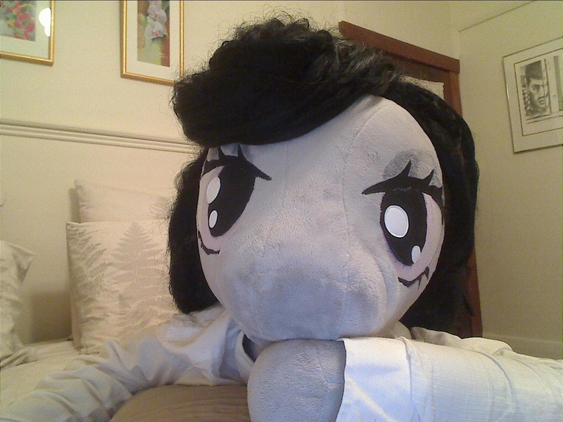 Size: 1600x1200 | Tagged: anthro, anthro plushie, artist:bigsexyplush, artist:somethingaboutoctavia, bedroom, bedroom eyes, clothes, cute, derpibooru import, doll, irl, octavia melody, photo, plushie, safe, shirt, silly, toy, webcam