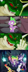 Size: 466x1192 | Tagged: artist:pixelkitties, bedroom eyes, bloodstone scepter, crown, derpibooru import, dragon, dragon ball z, dragoness, dragon lord spike, element of generosity, frown, gauntlet of fire, gem, glare, gold, grin, jewelry, king, porunga, prominence, rarity, safe, smiling, spike, throne