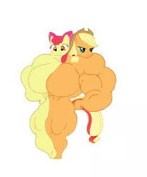 Size: 1093x1311 | Tagged: apple bloom, apple brawn, applejack, applejacked, artist:theunknowenone1, buff, conjoined, derpibooru import, female, fusion, multiple heads, muscles, not salmon, sisters, source needed, suggestive, two heads, useless source url, wat, we have become one