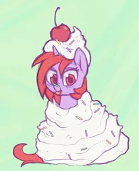 Size: 772x949 | Tagged: safe, artist:dawnfire, derpibooru import, oc, oc:dawnfire, unofficial characters only, cherry, colored pupils, food, ponies in food, solo, sprinkles, tongue out, whipped cream