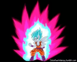 Size: 1280x1040 | Tagged: safe, artist:outofworkderpy, derpibooru import, derpy hooves, pegasus, pony, clothes, crossover, dragon ball, dragon ball super, dragon ball z, epic, epic derpy, female, funny, goku, kaio-ken, mare, over 9000, spoilers for another series, super kaio god, super saiyan blue, super saiyan god super saiyan