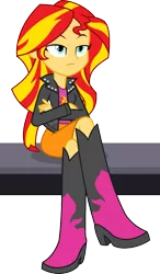 Size: 526x900 | Tagged: safe, artist:seahawk270, derpibooru import, sunset shimmer, equestria girls, rainbow rocks, boots, clothes, crossed arms, crossed legs, jacket, leather jacket, simple background, sitting, skirt, solo, transparent background, vector