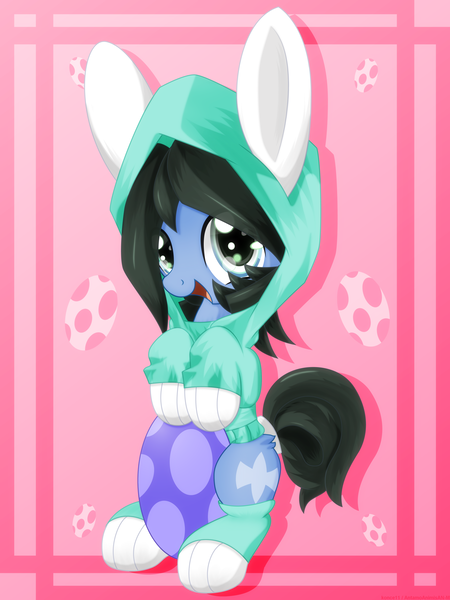 Size: 2880x3840 | Tagged: artist:an-m, artist:konce11, bunny costume, bunny hood, clothes, derpibooru import, easter, egg, oc, oc:reflect decrypt, safe, solo, unofficial characters only