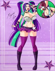 Size: 2153x2786 | Tagged: suggestive, artist:shinta-girl, derpibooru import, aria blaze, sour sweet, equestria girls, belt, belt buckle, big breasts, bimbo, boots, bracelet, breasts, busty aria blaze, busty sour sweet, choker, cleavage, clothes, collar, commission, couple, curvy, eyeshadow, female, fetish, hourglass figure, huge breasts, humanized, imminent vore, jacket, lipstick, macro, makeup, micro, microskirt, midriff, miniskirt, pigtails, ponytail, shipping, skirt, socks, souraria, suggestive eating, thigh highs, tube top, twintails, vore, wide hips, zettai ryouiki, zipper