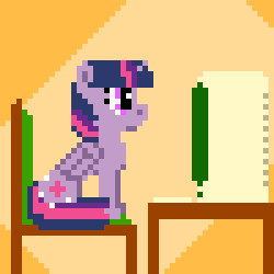 Size: 450x450 | Tagged: safe, artist:zztfox, derpibooru import, twilight sparkle, twilight sparkle (alicorn), alicorn, pony, :3, :c, animated, blue screen of death, computer, computer screen, cute, ear twitch, exclamation point, eye shimmer, female, floppy ears, headdesk, interrobang, mare, pixel art, question mark, solo