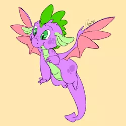 Size: 630x630 | Tagged: safe, artist:vergolophus, derpibooru import, spike, cute, flying, hilarious in hindsight, male, smiling, solo, spikabetes, spike can fly, winged spike
