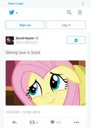 Size: 774x1087 | Tagged: david hayter, derpibooru import, fake, fluttershy, implied incest, meta, safe, sibling, spoiler:s06, twitter, zephyr breeze