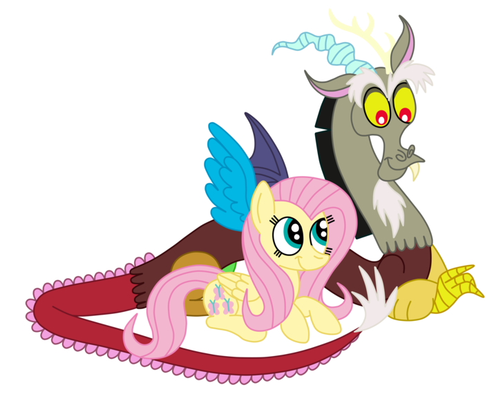 Size: 2592x2136 | Tagged: safe, artist:squipycheetah, derpibooru import, discord, fluttershy, pegasus, pony, crossed arms, cute, discoshy, discute, eyebrows, female, folded wings, happy, looking down, looking up, male, protecting, shipping, shyabetes, simple background, sitting, smiling, spread wings, straight, transparent background, vector