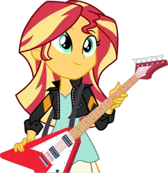 Size: 3354x3470 | Tagged: safe, artist:keronianniroro, derpibooru import, sunset shimmer, equestria girls, friendship games, clothes, cute, electric guitar, guitar, inkscape, leather jacket, shimmerbetes, simple background, solo, sunset shredder, transparent background, vector