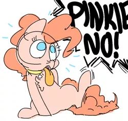Size: 757x721 | Tagged: safe, artist:nobody, derpibooru import, pinkie pie, behaving like a dog, collar, licking, pet tag, puppy pie, sketch, solo, tongue out