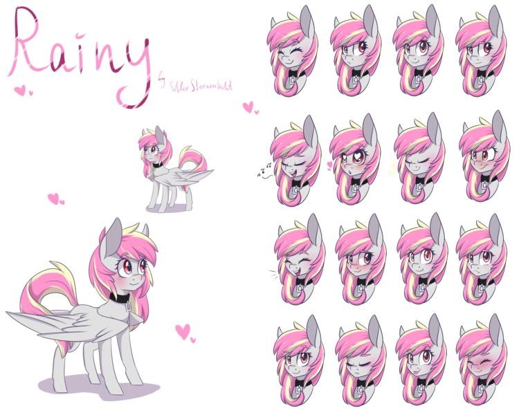 Size: 6000x4800 | Tagged: safe, artist:silbersternenlicht, derpibooru import, oc, oc:rainy skies, unofficial characters only, absurd resolution, collar, expressions, facial expressions, heart eyes, wingding eyes
