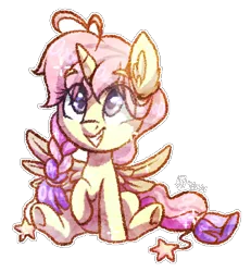 Size: 434x470 | Tagged: safe, artist:spacechickennerd, derpibooru import, oc, oc:lullaby, unofficial characters only, alicorn, pony, alicorn oc, ear fluff, female, filly, looking up, raised hoof, simple background, sitting, solo, spread wings, transparent background, wings