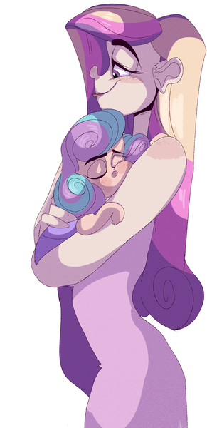 Size: 1600x3300 | Tagged: artist:mili-kat, derpibooru import, eyes closed, freckles, hug, human, humanized, mama cadence, mother and daughter, princess cadance, princess flurry heart, safe, sleeping