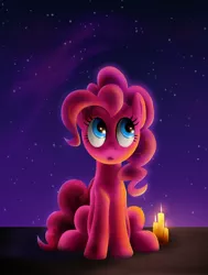 Size: 1248x1650 | Tagged: artist:empalu, candle, color porn, derpibooru import, looking up, night, open mouth, pinkie pie, safe, sitting, solo, stargazing, starry night, stars