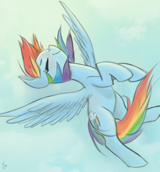 Size: 762x818 | Tagged: safe, artist:ehfa, derpibooru import, rainbow dash, pegasus, pony, eyes closed, female, flying, mare, solo