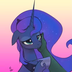 Size: 743x744 | Tagged: safe, artist:ehfa, derpibooru import, princess luna, oc, oc:anon, alicorn, human, pony, cute, duo, female, floppy ears, gradient background, hand, lunabetes, mare, offscreen character, petting, sweet dreams fuel