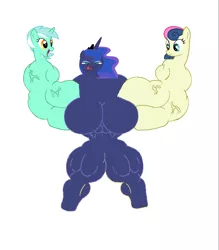 Size: 1189x1357 | Tagged: anthro, artist:theunknowenone1, barbie doll anatomy, bon bon, buff, derpibooru import, faic, female, fusion, lyra heartstrings, multiple heads, muscles, nighmurr mun, not salmon, princess luna, princess muscle moona, source needed, suggestive, sweetie drops, this is my final form, three heads, unguligrade anthro, useless source url, wat, we have become one, what has magic done